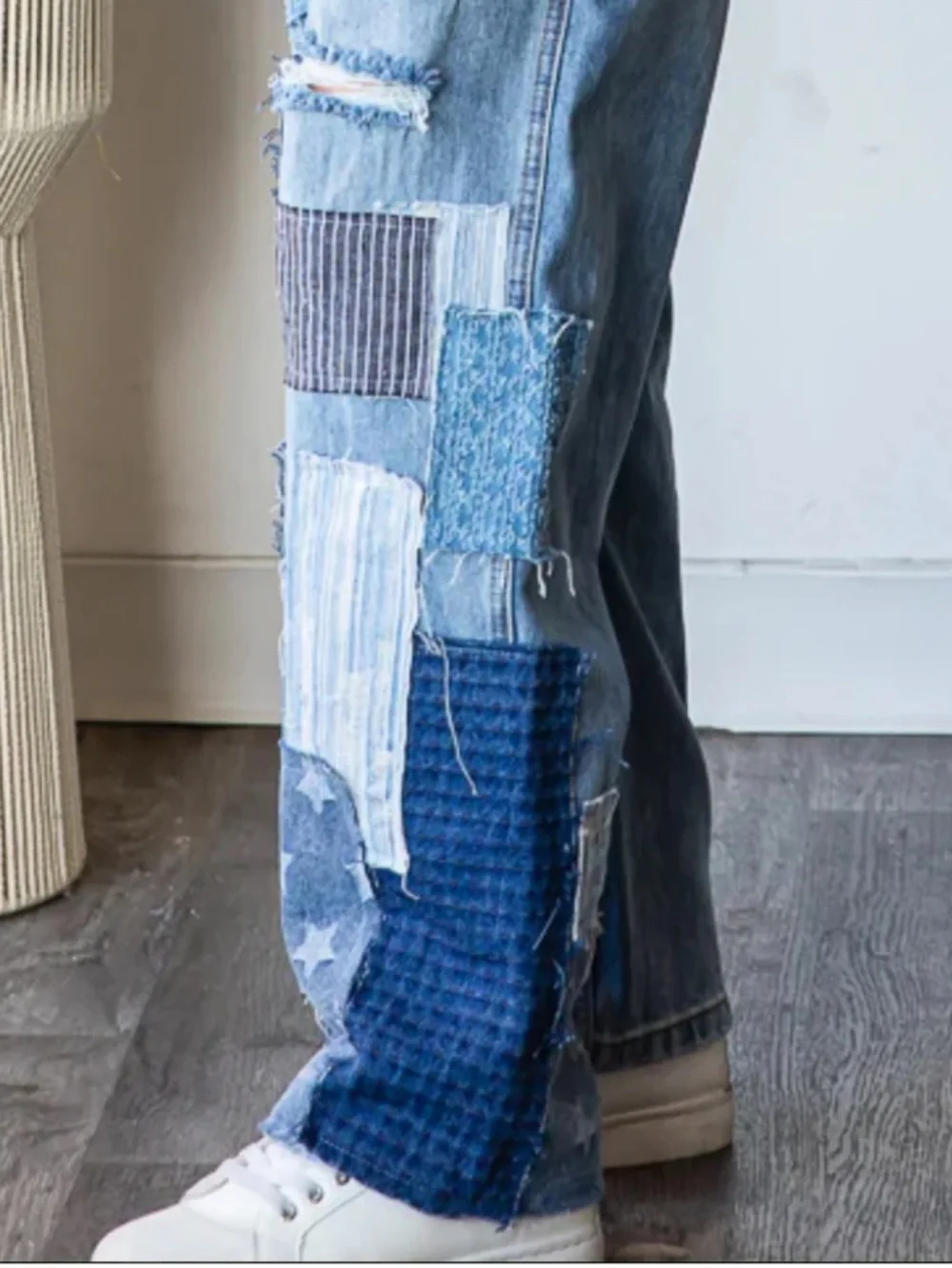 208. NWOT Oli & Hali Blue Patchwork Boyfriend Jeans - Picture 7 of 8